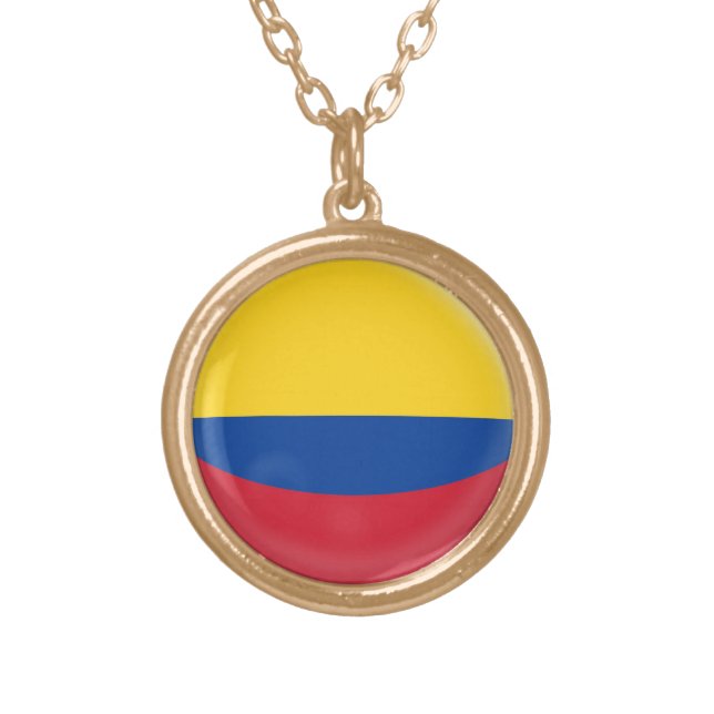 Gold finish Necklace Colombia Colombian flag (Front)