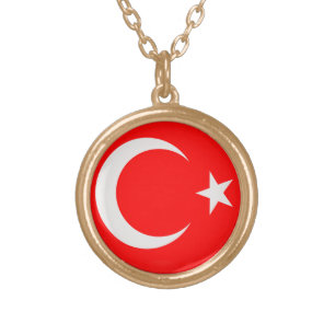 Gold finish Necklace Turkiey Turkish flag