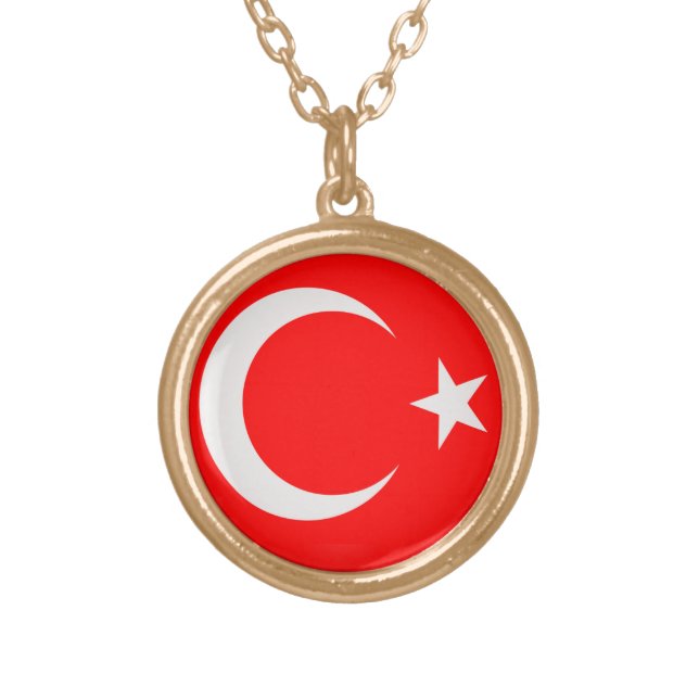 Gold finish Necklace Turkiey Turkish flag (Front)