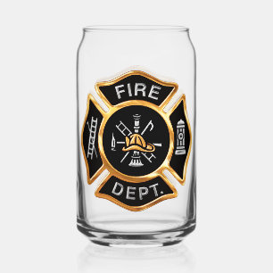 Gold Fire Department Firefighter Badge Can Glass