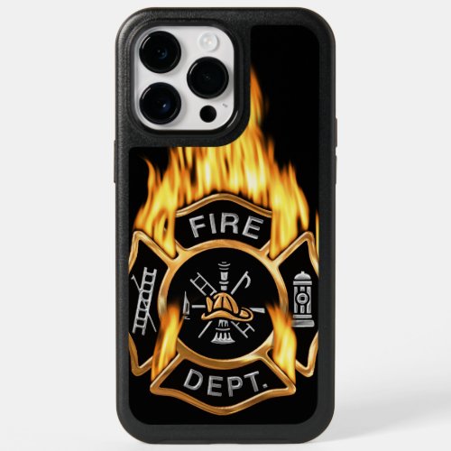 Gold Fire Department Flaming Badge OtterBox iPhone 14 Pro Max Case