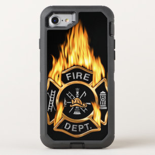 Gold Fire Department Flaming Badge OtterBox Defender iPhone SE/8/7 Case