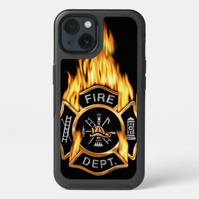Gold Fire Department Flaming Badge Otterbox iPhone Case (Back)