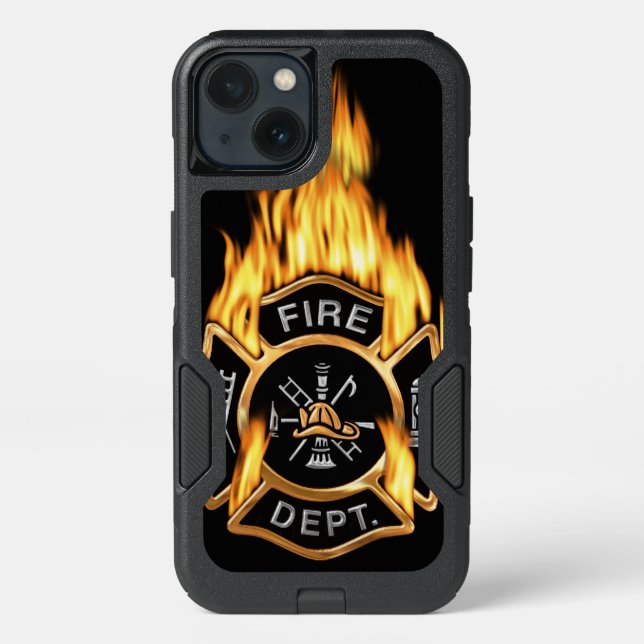 Gold Fire Department Flaming Badge Otterbox iPhone Case (Back)