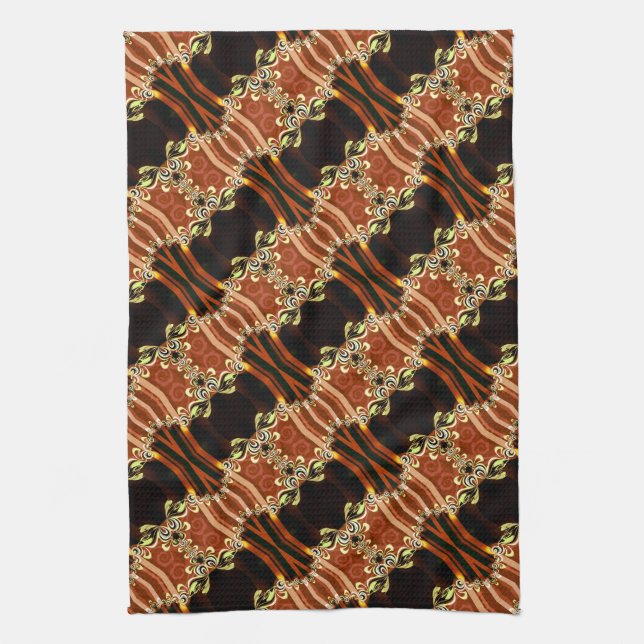 Gold Fire Frills Batik Kitchen Tea Cloth (Vertical)