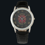 Gold Firefighter Badge Personalized Watch<br><div class="desc">Gold Firefighter Badge   gold clock-face design for your hero firefighter colleagues,  dad,  boyfriend,  husband... ..as a wedding gift,  birthday gift,  father's-day gift,  retirement gift... .and more. Personalize it with your text or click the "Customize It" button to go to the design tool where you edit this template more.</div>