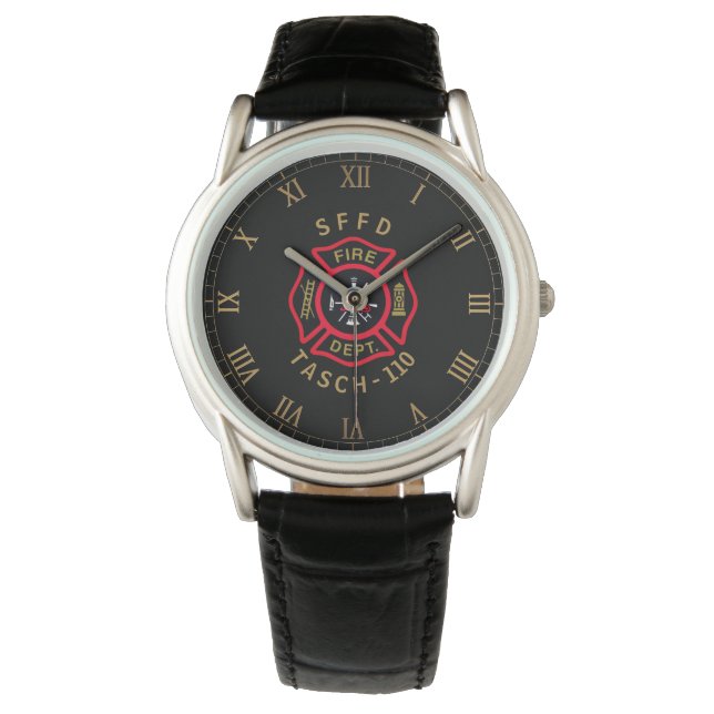 Gold Firefighter Badge Personalized Watch (Front)