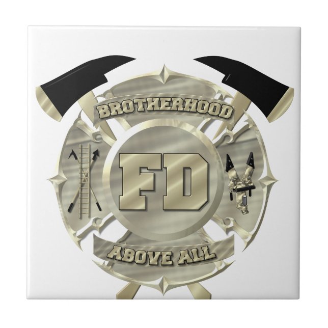 Gold Firefighter Brotherhood Symbol Ceramic Tile (Front)