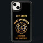 Gold Firefighter Name Template OtterBox iPhone 14 Plus Case<br><div class="desc">Gold Fire Department logo. Personalize with your name and department. Great for firemen and first respondents.</div>