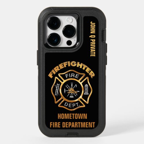 Gold Firefighter Name Template OtterBox iPhone 14 Pro Case