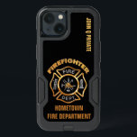 Gold Firefighter Name Template iPhone 13 Case<br><div class="desc">Gold Fire Department logo. Personalize with your name and department. Great for firemen and first respondents.</div>