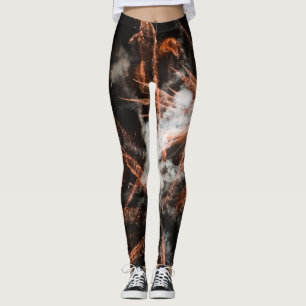 Gold fireworks abstract gold black smoke leggings