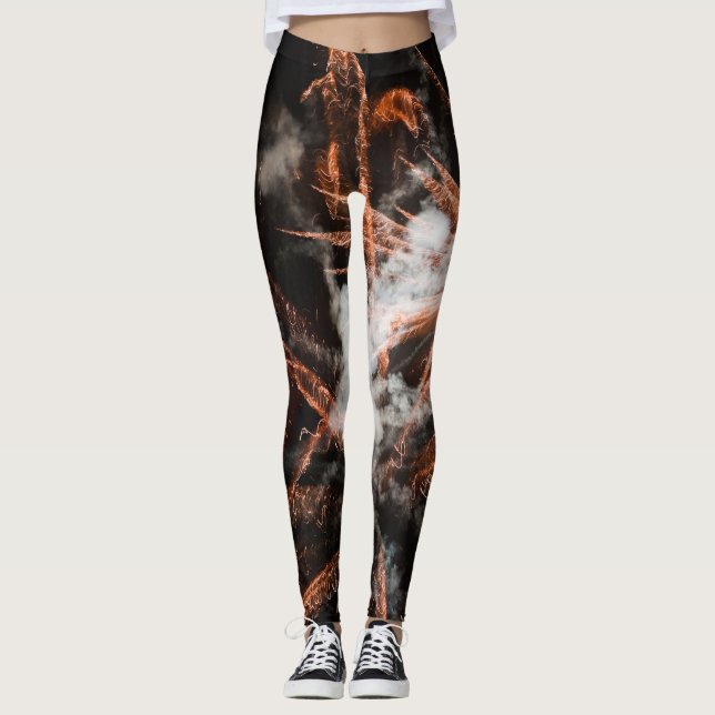 Gold fireworks abstract gold black smoke leggings (Front)
