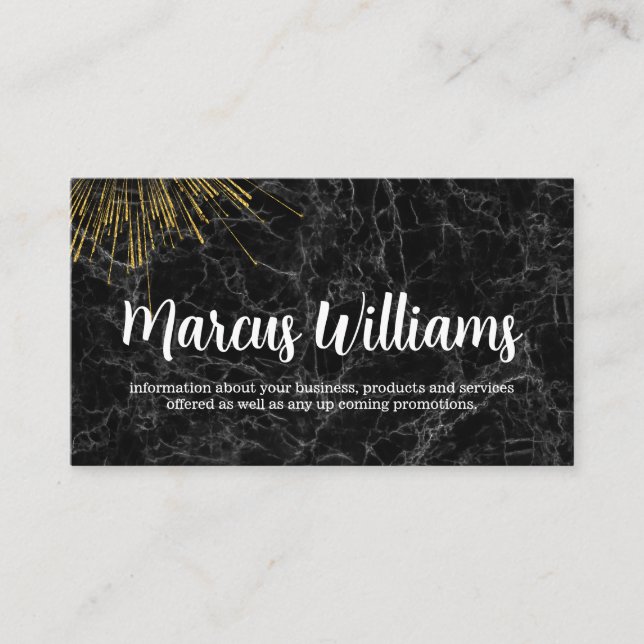 Gold Fireworks | Black Marble Business Card (Front)