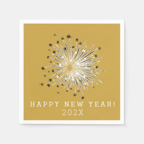 Gold Fireworks Happy New Year Party Napkins