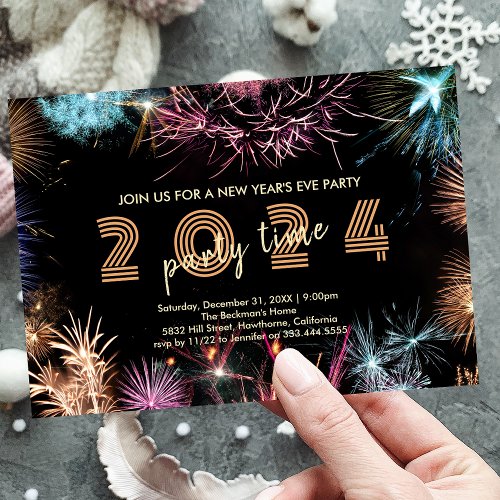 Gold Fireworks New Years Eve Party Invitation