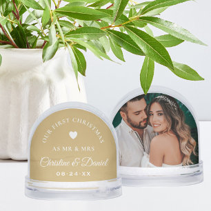 Gold First Christmas as Mr and Mrs Photo Snow Globe
