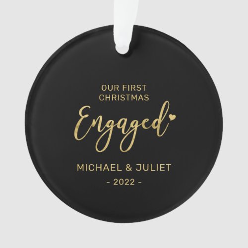 Gold First Christmas Engaged Couple Photo Ceramic  Ornament
