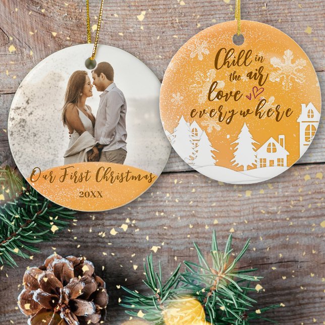 Gold First Christmas Together Warm Quote Photo Ceramic Ornament (Creator Uploaded)