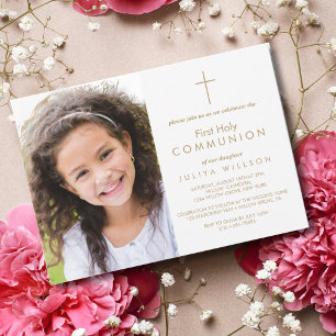 Gold First Communion Photo Invitation Postcard