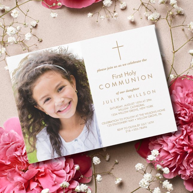 Gold  First Communion Photo Invitation Postcard (Creator Uploaded)