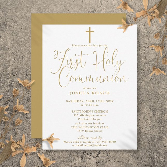 Gold First Holy Communion Save The Date Postcard (Gold First Holy Communion Save The Date Postcard)