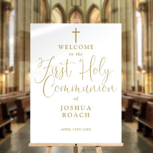Gold First Holy Communion Welcome Sign