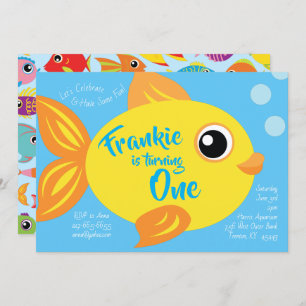 Gold Fish Aquarium 1st Birthday Cute Invitations