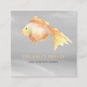 ** Gold Fish Beach Silver Sand Sea Dining  Square Business Card