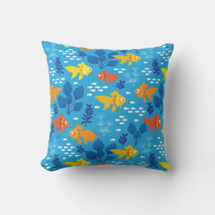 Gold Fish in Aquarium Throw Pillow