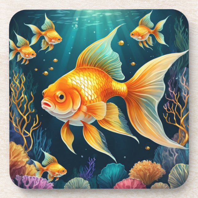 Gold Fish in Underwater Beverage Coaster (Front)