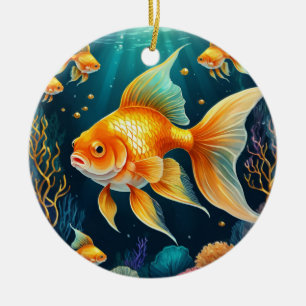 Gold Fish in Underwater Ceramic Ornament