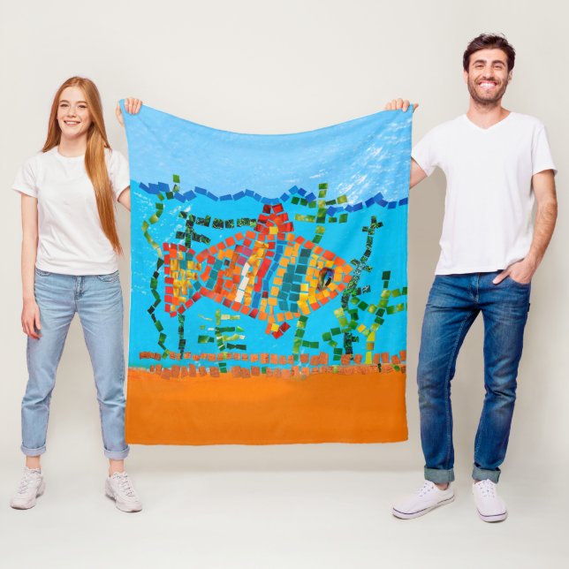 Gold Fish Mosaic Fleece Blanket (In Situ)
