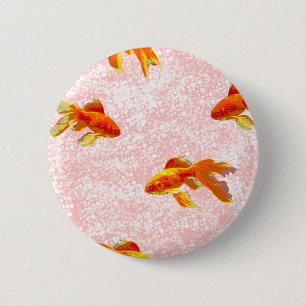 Gold fish pattern pink pinback button