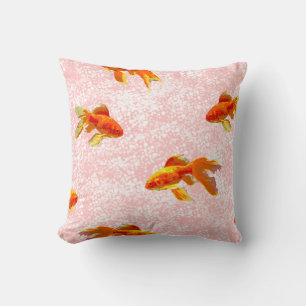 Gold fish pattern pink throw pillow