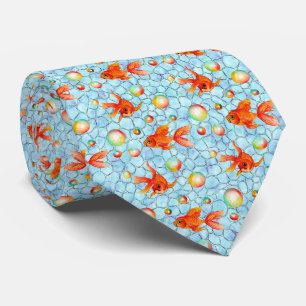 gold fishes and soap bubbles neck tie