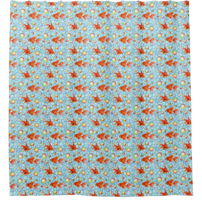 gold fishes and soap bubbles shower curtain (Front)