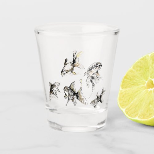 Gold fishes Shot Glass _ Painting