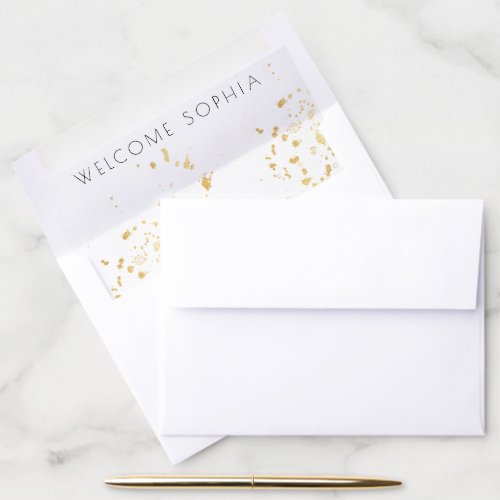 Gold Flake Welcome Poirent Birth Announcement Envelope Liner