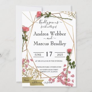 Gold Flakes and Pink Petals Invitation