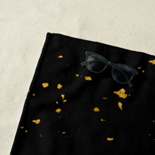 Gold Flakes Black Beach Towel