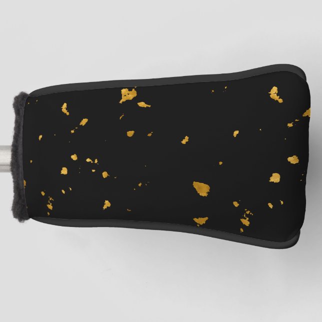 Gold Flakes Black Golf Head Cover (Front)
