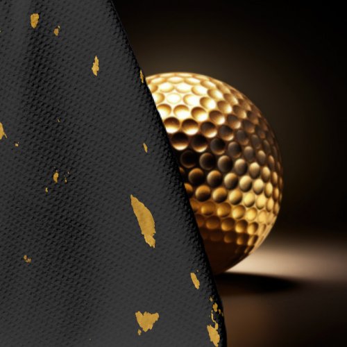 Gold Flakes Black Golf Towel