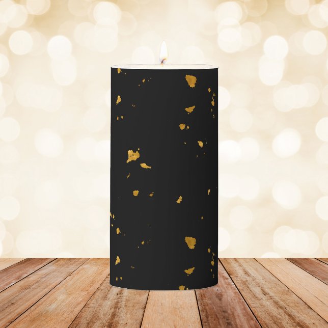 Gold Flakes Black Pillar Candle (Creator Uploaded)