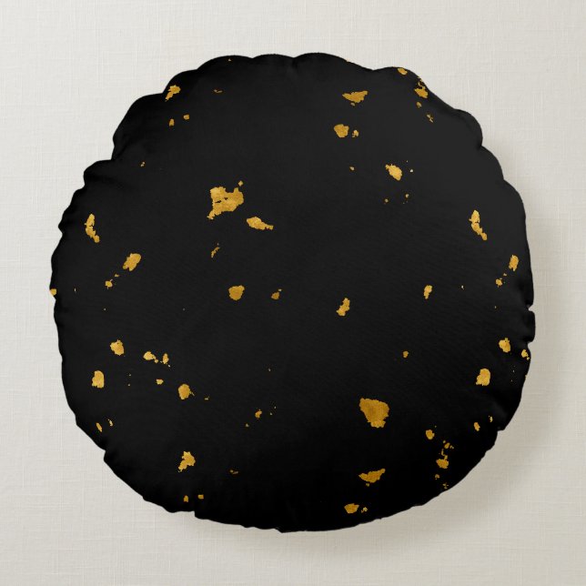 Gold Flakes Black Round Pillow (Front)