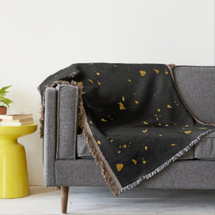 Gold Flakes Black Throw Blanket