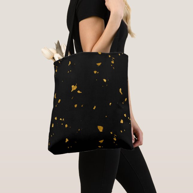 Gold Flakes Black Tote Bag (Close Up)