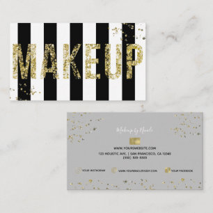 Gold Flakes Glitter Black White Minimal Makeup Business Card