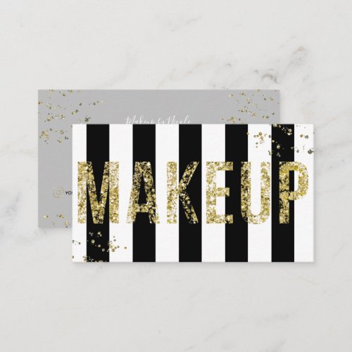 Gold Flakes Glitter Black White Minimal Makeup Business Card