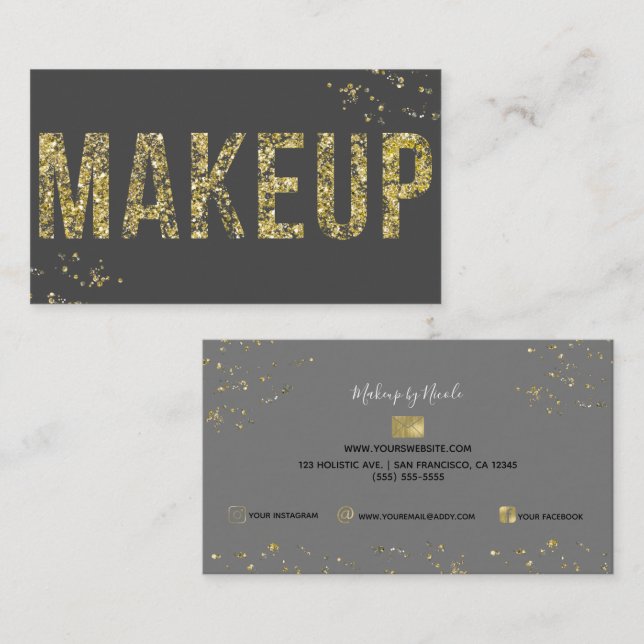 Gold Flakes Glitter Glam Minimal Beauty Makeup Business Card (Front/Back)